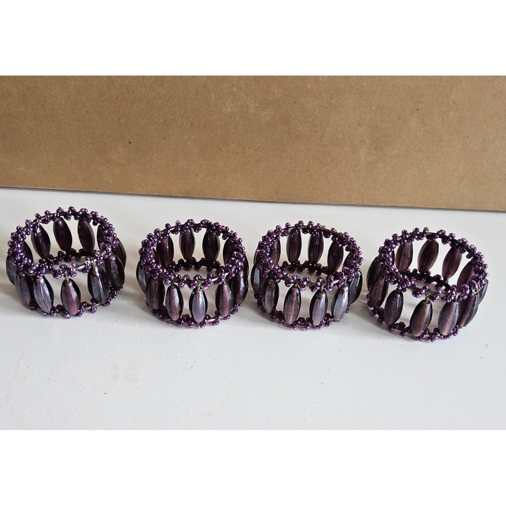 Purple Beaded Napkin Rings Set of 4 Decorative Table Decor Boho‎ Glam Dining